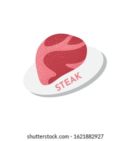 Raw steak meat vector icon. Beefsteak textured illustration in cartoon style isolated on white.