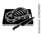 Raw steak on cutting board with knife raw meat beef