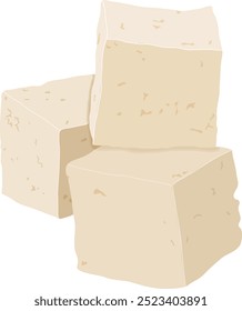 Raw Tofu Blocks or Soya Food Product Isolated on White Background