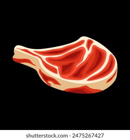 Raw tomahawk beef steak vector isolated in black background. Meat illustration vector. Cartoon isolated fresh organic meat