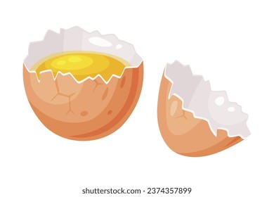 Raw Uncooked Egg with Cracked Brown Shell Vector Illustration
