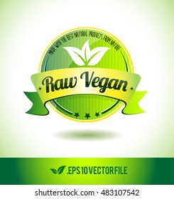 Raw vegan badge label seal text tag word stamp logo design green leaf template vector eps