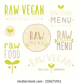 Raw vegan badges. Vector EPS 10 hand drawn labels