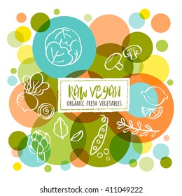 Raw Vegan Organic fresh vegetables conceptual doodles illustration