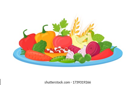 Raw vegetables, beans and cereals cartoon vector illustration. Foods rich in fiber, vitamins and minerals flat color object. Vegan, vegetarian products. Healthy diet isolated on white background