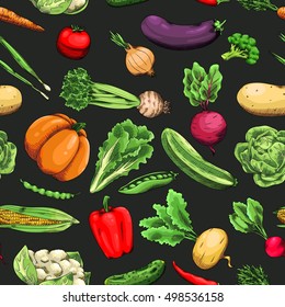 Raw vegetables. Carrot, tomato, cucumber, potato, onions, eggplant, cabbage, radish, beet, bell pepper, chili, corn, turnip, pumpkin, celery, broccoli, peas, beans, zucchini, cauliflower, lettuce.