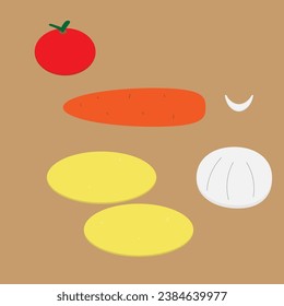 raw vegetables, for cooking lunch, peeled, on a wooden board,