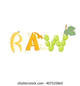 Raw vegetables letter. Healthy food vector 