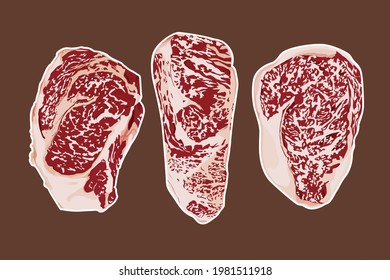 raw wagyu sirloin steak isolated on background. japanese beef