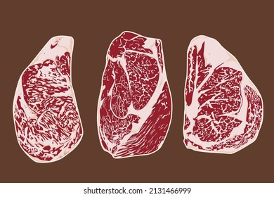 raw wagyu sirloin steak isolated on background.