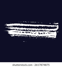 Raw white grunge brushstroke vector with distressed texture on dark blue. Perfect for edgy branding, album art, and urban designs. Hand-painted feel with rough, inky edges.