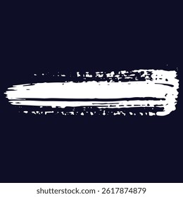 Raw white grunge brushstroke vector with distressed texture on dark blue. Perfect for edgy branding, album art, and urban designs. Hand-painted feel with rough, inky edges.