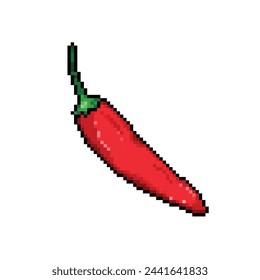 Raw whole red chili hot pepper for cooking ingredients. Pixel art retro vintage video game bit vector illustration. Simple flat drawing isolated on square white background.