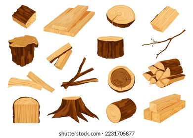 Materiales de madera en bruto, elementos vectores, conjunto de clipart