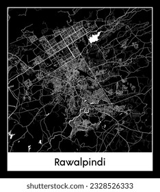 Rawalpindi Pakistan Asia City map black white vector illustration