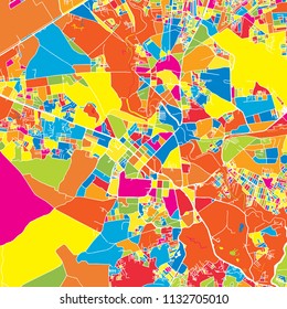 Rawalpindi, Pakistan, colorful vector map.  White streets, railways and water. Bright colored landmark shapes. Art print pattern.
