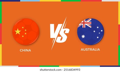 “Rawat, Rawat Islamabad - 14 de septiembre de 2024: China vs Australia bandera de la república en círculo para el Anuncio deportivo. ilustrador de Vector