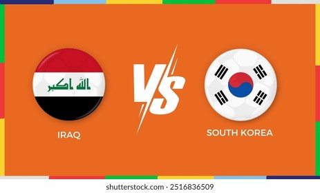 “Rawat, Rawat Islamabad - 14 de septiembre de 2024: Iraq vs Corea del Sur bandera de la república en círculo para el Anuncio deportivo. ilustrador de Vector