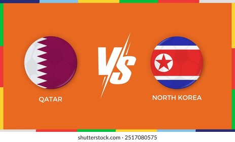 “Rawat, Rawat Islamabad - 15 de septiembre de 2024: Bandera de la República de Qatar vs Corea del Norte en círculo para el Anuncio deportivo. ilustrador de Vector