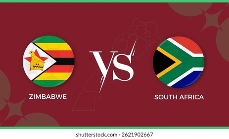 “Rawat, Rawat Islamabad - 3 May 2025: Zimbabwe vs South Africa flag in circle for Africa cup of nations sports banner. vector illustrator"