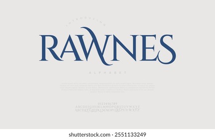 Rawnes typography beauty fashion elegant minimalist serif italic fonts decorative wedding vintage retro logos. Minimal luxury font alphabet logo. Vector illustration