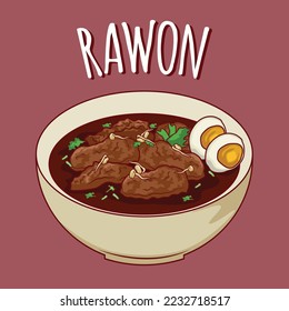 Rawon illustration Indonesian food with cartoon style