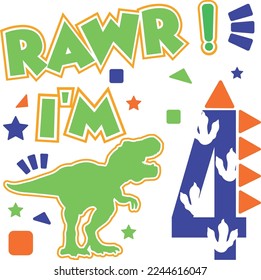 Rawr I'm 4, Dinosaur Birthday Vector