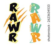 rawr typographic decorated as a dinosaur