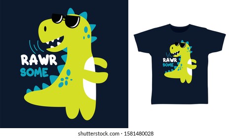 Rawrsome Kids T-shirt Stylish design typography with cool dinosaur Illustration on navy background, good for poster, print and other uses.