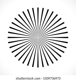 Ray beams element. Sunburst shape on white. Circular geometric. Abstract circular geometric shape.  
