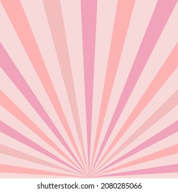 Ray Burst Concentric Stripes Vector Background. Girlish Romantic Sunburst Surface Design. Pastel Pink Aesthetic Radial Rays Backdrop.