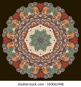 Ray edge mandala tracery wheel mehendi  design. Tracery calming ornament. Neat even colorful harmonious doodle texture. Indifferent discreet. Ambitious bracing usable doodling mehndi pattern. Vector.