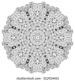 Ray edge mandala tracery wheel mehendi  design. Tracery calming ornament. Neat even binary harmonious doodle texture. Indifferent discreet. Ambitious bracing usable doodling mehndi pattern. Vector. 