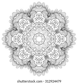 Ray edge mandala tracery wheel mehendi  design. Tracery calming ornament. Neat even binary harmonious doodle texture. Indifferent discreet. Ambitious bracing usable doodling mehndi pattern. Vector. 