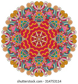 Ray edge mandala tracery wheel mehendi  design. Tracery calming ornament. Neat even colorful harmonious doodle texture. Indifferent discreet. Ambitious bracing usable doodling mehndi pattern. Vector.