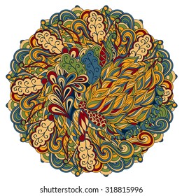 Ray edge mandala tracery wheel mehendi  design. Tracery calming ornament. Neat even colorful harmonious doodle texture. Indifferent discreet. Ambitious bracing usable doodling mehndi pattern. Vector.