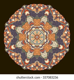 Ray edge mandala tracery wheel mehendi  design. Tracery calming ornament. Neat even colorful harmonious doodle texture. Indifferent discreet. Ambitious bracing usable doodling mehndi pattern. Vector. 
