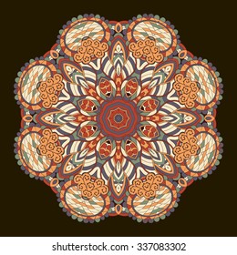 Ray edge mandala tracery wheel mehendi  design. Tracery calming ornament. Neat even colorful harmonious doodle texture. Indifferent discreet. Ambitious bracing usable doodling mehndi pattern. Vector. 