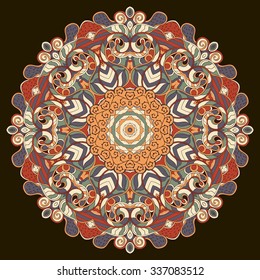 Ray edge mandala tracery wheel mehendi  design. Tracery calming ornament. Neat even colorful harmonious doodle texture. Indifferent discreet. Ambitious bracing usable doodling mehndi pattern. Vector. 