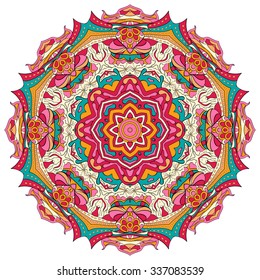 Ray edge mandala tracery wheel mehendi  design. Tracery calming ornament. Neat even colorful harmonious doodle texture. Indifferent discreet. Ambitious bracing usable doodling mehndi pattern. Vector. 