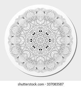 Ray edge mandala tracery wheel mehendi  design. Tracery calming ornament. Neat even binary harmonious doodle texture. Indifferent discreet. Ambitious bracing usable doodling mehndi pattern. Vector. 
