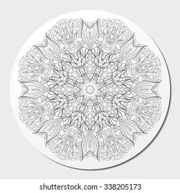 Ray edge mandala tracery wheel mehendi  design. Tracery calming ornament. Neat even binary harmonious doodle texture. Indifferent discreet. Ambitious bracing usable doodling mehndi pattern. Vector. 