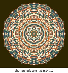 Ray edge mandala tracery wheel mehendi  design. Tracery calming ornament. Neat even colorful harmonious doodle texture. Indifferent discreet. Ambitious bracing usable doodling mehndi pattern. Vector. 