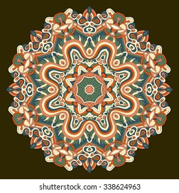 Ray edge mandala tracery wheel mehendi  design. Tracery calming ornament. Neat even colorful harmonious doodle texture. Indifferent discreet. Trace bracing usable doodling mehndi pattern. Vector. 