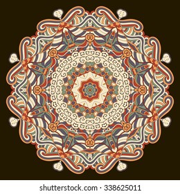 Ray edge mandala tracery wheel mehendi  design. Tracery calming ornament. Neat even colorful harmonious doodle texture. Indifferent discreet. Ambitious bracing usable doodling mehndi pattern. Vector. 