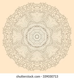 Ray edge mandala tracery wheel mehendi design. Tracery calming ornament. Neat even monochrome harmonious doodle texture. Indifferent discreet. Trace bracing usable doodling mehndi pattern. Vector.