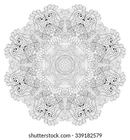 Ray edge mandala tracery wheel mehndi design. Tracery calming ornament. Neat even binary harmonious doodle texture. Indifferent discreet. Trace bracing usable doodling mehndi pattern. Vector.