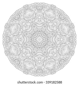 Ray edge mandala tracery wheel mehndi design. Tracery calming ornament. Neat even binary harmonious doodle texture. Indifferent discreet. Trace bracing usable doodling mehndi pattern. Vector.