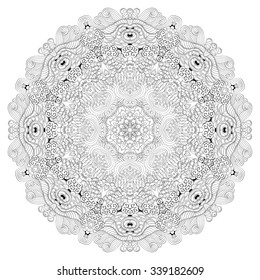 Ray edge mandala tracery wheel mehndi design. Tracery calming ornament. Neat even binary harmonious doodle texture. Indifferent discreet. Trace bracing usable doodling mehndi pattern. Vector.