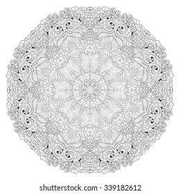 Ray edge mandala tracery wheel mehndi design. Tracery calming ornament. Neat even binary harmonious doodle texture. Indifferent discreet. Trace bracing usable doodling mehndi pattern. Vector.